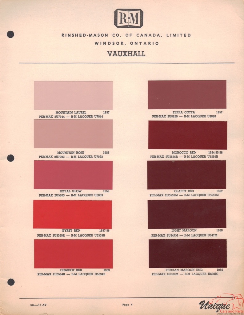 1957 Vauxhall Paint Charts RM 4